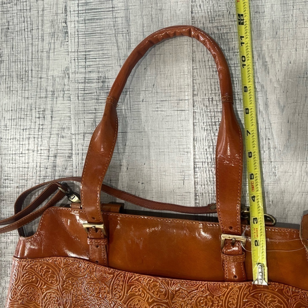 American Genius Leather Handbag w/ Removable Shoulder Strap, Tooled Paisley - Picture 6 of 15